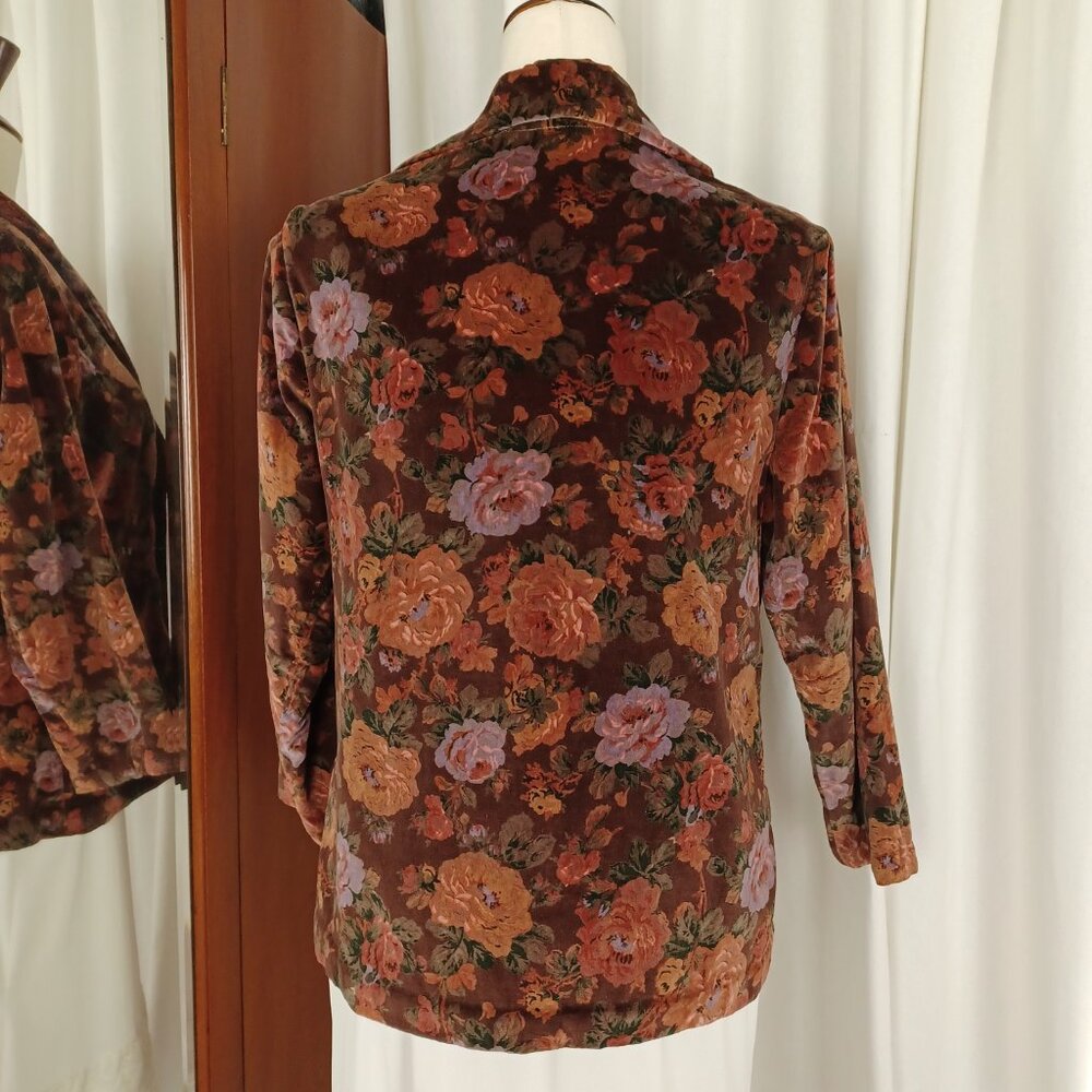 Vintage 70s Cotton Velvet Blazer, Romantic Dark Floral Print - Picture 6 of 6